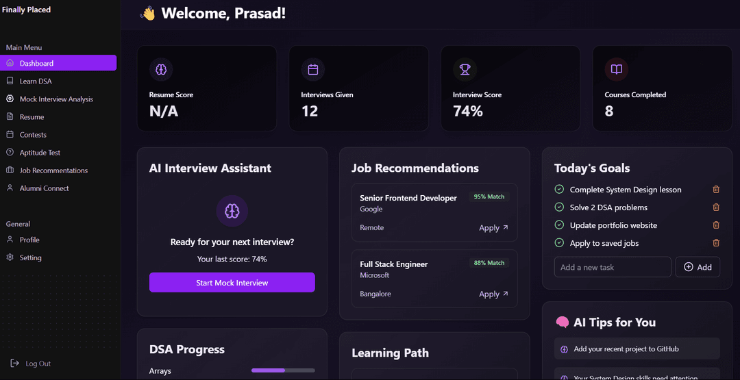 Finally Placed - AI Powered Placement Assistant